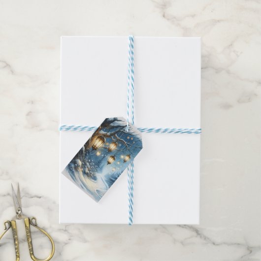 Étiquettes-cadeau Winter Woods Blue Scene Noël (Avec de laficelle)