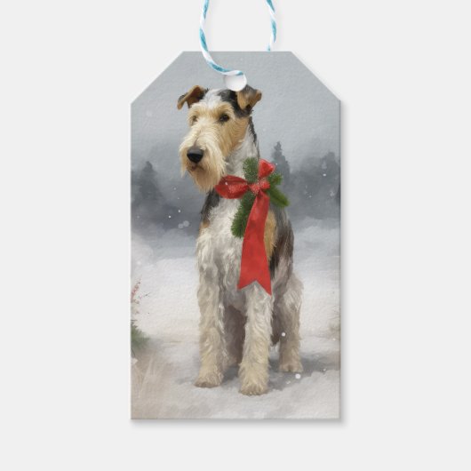 Étiquettes-cadeau Wirefox Terrier Chien de Noël de neige (Devant)