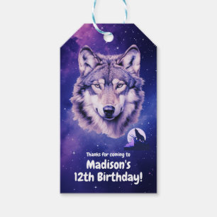 Étiquettes-cadeau Wolf Galaxy Stars Cosmique fête d'anniversaire