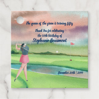 Étiquettes Cadeau Woman Golf Player Swinging Fifties 50th Birthday