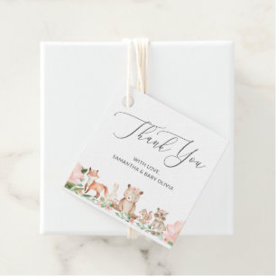 Étiquettes Cadeau Woodland Animals Girl mignonne Merci Baby shower