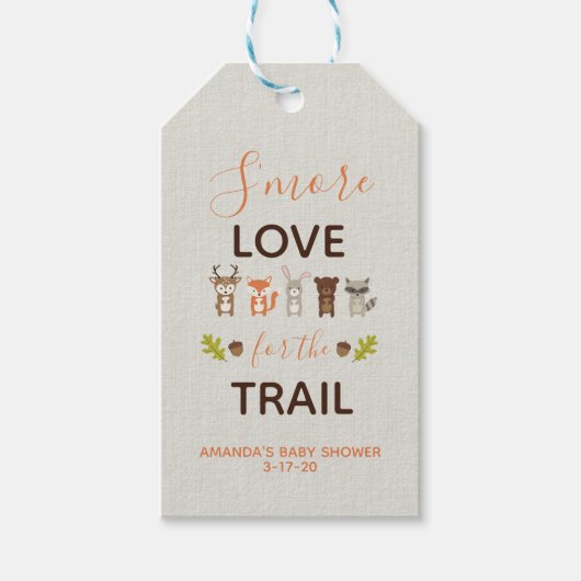 Étiquettes-cadeau Woodland Baby shower S'more Love for the Trails (Devant)
