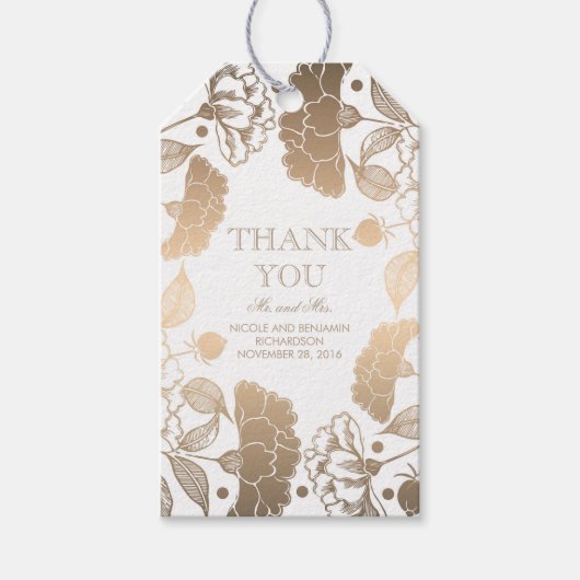 Étiquettes-cadeau Wreath or et blanc Floral - Mariage de pivoines (Devant)