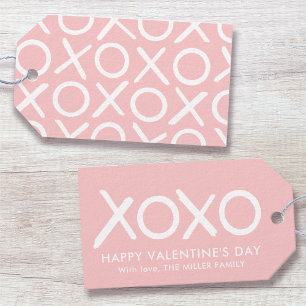 Étiquettes-cadeau XOXO Câlins et Bisous Rose Pâle Saint-Valentin