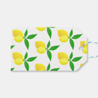 Étiquettes-cadeau Yellow Lemons Green Leaves White Background