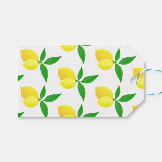 Étiquettes-cadeau Yellow Lemons Green Leaves White Background (Devant (Horizontal))
