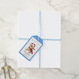 Étiquettes-cadeau Yorkie de Noël adorable avec chapeau de Père Noël