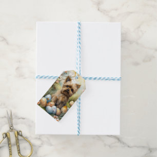 Étiquettes-cadeau Yorkipoo Chien avec œufs de Pâques Vacances