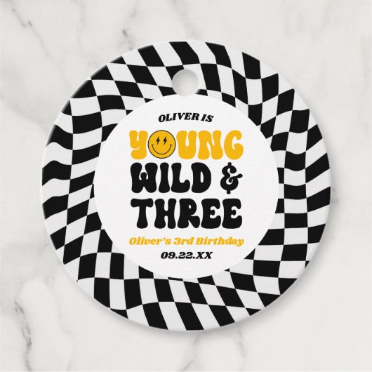 Étiquettes Cadeau Young Wild & Three Retro Third 3rd Birthday Party (Devant)