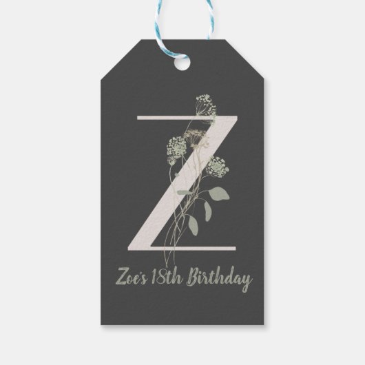 Étiquettes-cadeau Z initial avec fleur de couleur douce Custom Class (Dos)