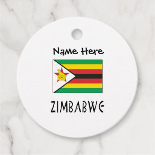 Étiquettes Cadeau Zimbabwe Drapeau zimbabwéen noir nom personnalisé