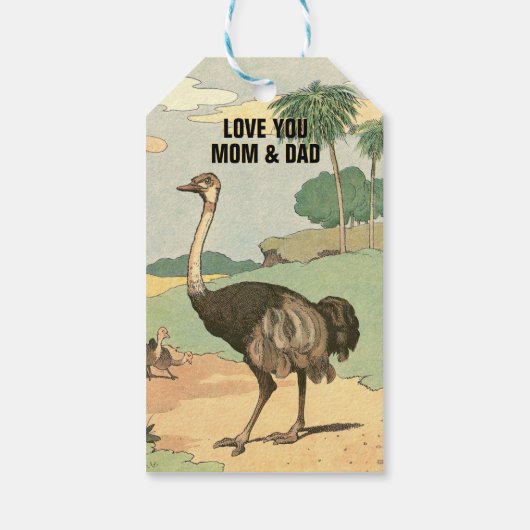 Étiquettes-cadeau Zoo d'Ostrich Thème Anniversaire (Dos)