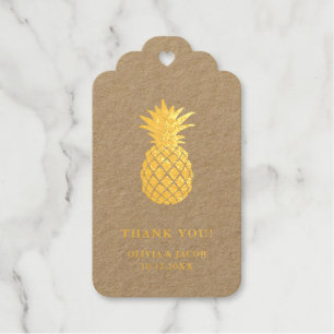 Étiquettes Cadeaux Ananas en or élégant MERCI