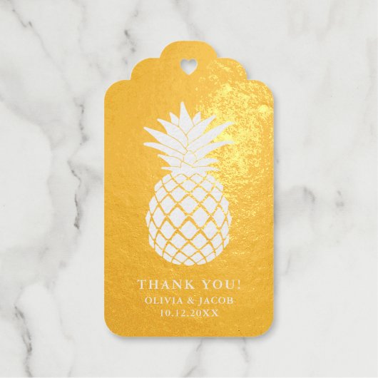 Étiquettes Cadeaux Ananas en or élégant | MERCI MARIAGE (Recto)