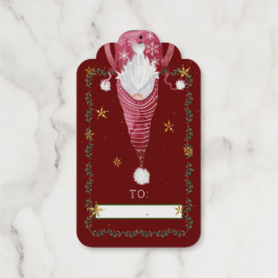 Étiquettes Cadeaux Aquarelle de Noël Gnomes Rouge Vacances Gold Stars