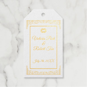 Étiquettes Cadeaux Asiatique Monogram Gold Foil Wedding Favor Tags