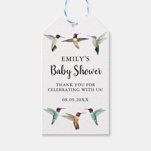 Étiquettes cadeaux Baby shower Hummingbirds (Devant)