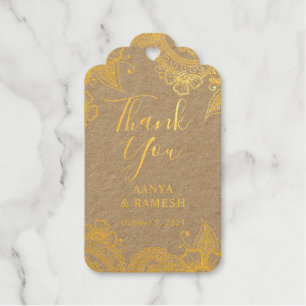 Étiquettes Cadeaux Balise Gold Mehndi Mariage photo Merci Foil Favori