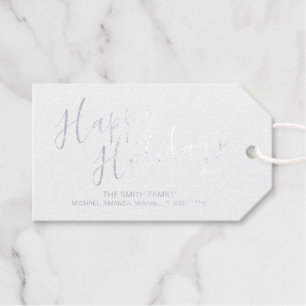 Étiquettes Cadeaux Balises cadeaux 'Happy Holidays' Festive Silver Fo