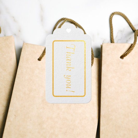 Étiquettes Cadeaux Bordure rectangulaire or sur Merci blanc