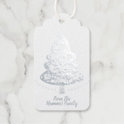 Étiquettes Cadeaux Carte Foil de sapin de Noël scandinave (Recto)