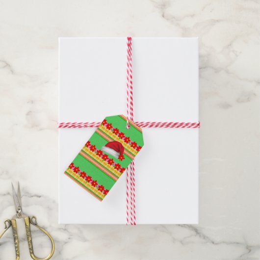 Étiquettes Cadeaux Chapeau de Noël Vert  (Avec de la ficelle)