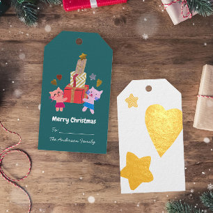 Étiquettes Cadeaux Chats et cadeaux jouables coeur étoile vert Noël