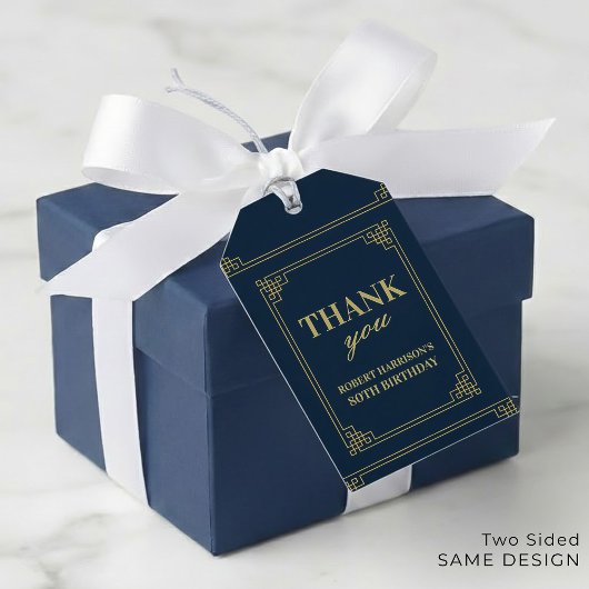 Étiquettes Cadeaux Chic Bleu Marine Or 80e Anniver