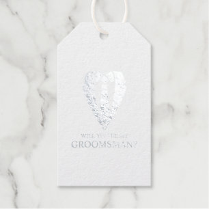 Étiquettes Cadeaux Costume Mariage en argent et Cravate Groomsman Pro