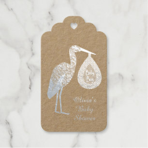 Étiquettes Cadeaux Cute Blue Baby Boy Stork Baby shower personnalisé
