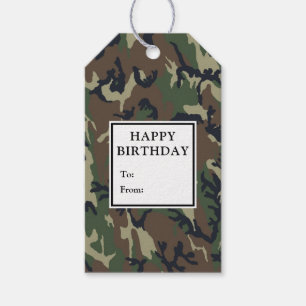Étiquettes cadeaux d'anniversaire Camouflage vert