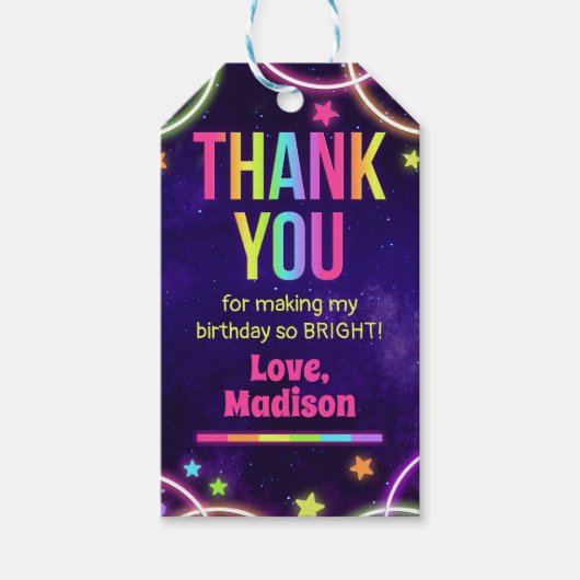 Étiquettes cadeaux d'anniversaire Rainbow Glow (Devant)