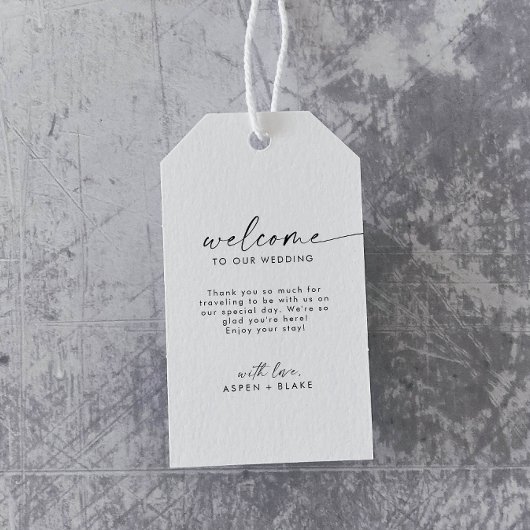 Étiquettes cadeaux de bienvenue Mariage de script