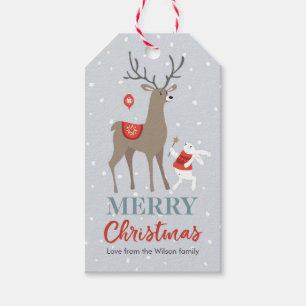Étiquettes cadeaux de Noël lapin mignon et rennes