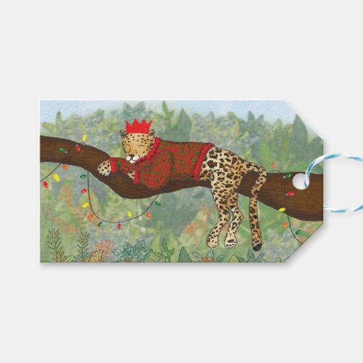 Étiquettes cadeaux de Noël léopard (Devant (Horizontal))