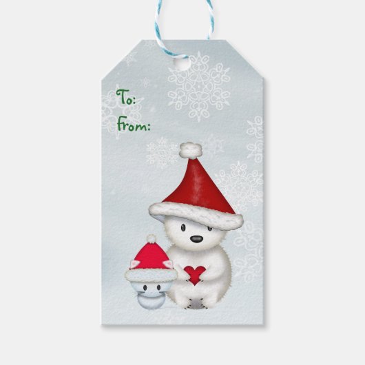 Étiquettes cadeaux de Noël Ours polaire et Kitten (Devant)