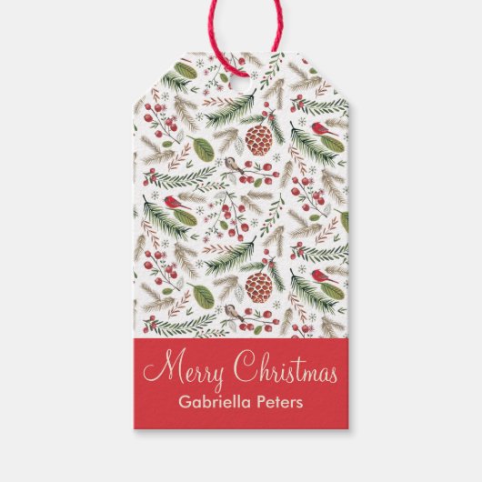 Étiquettes Cadeaux de Noël Pin Oiseaux (Devant)