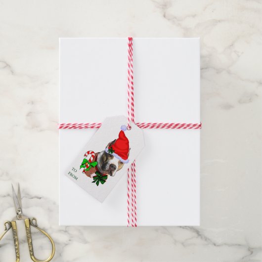 Étiquettes cadeaux de Noël Pit Bull (Avec de la ficelle)