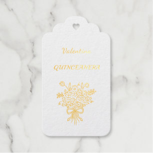 Étiquettes Cadeaux Élégant Bouquet Floral de Quinceañera Rose et Bl
