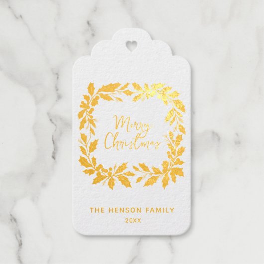 Étiquettes Cadeaux Elegant Holly Wreath Merry Christmas  (Recto)