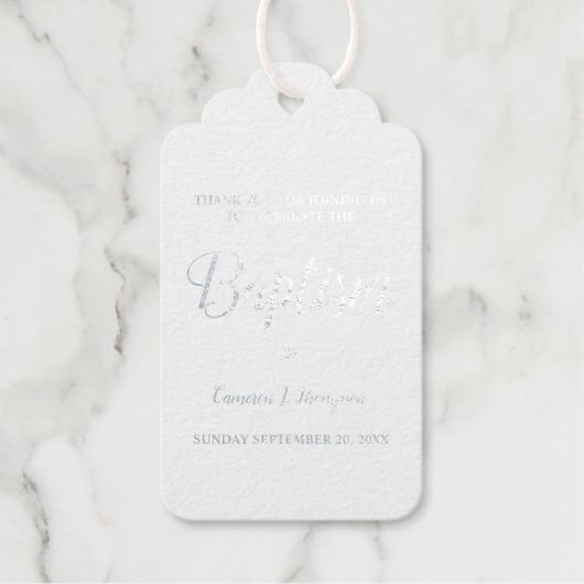 Étiquettes Cadeaux Élégant simple Baptême de bébé Script (Recto)