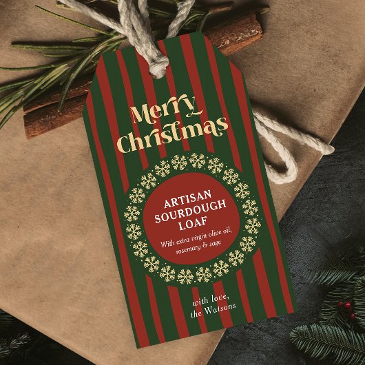 Étiquettes Cadeaux Façon Main Rayures Rouges et Ve