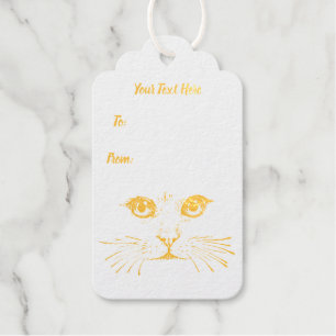 Étiquettes Cadeaux Faux Gold Foil Chat Face Avec Whiskers