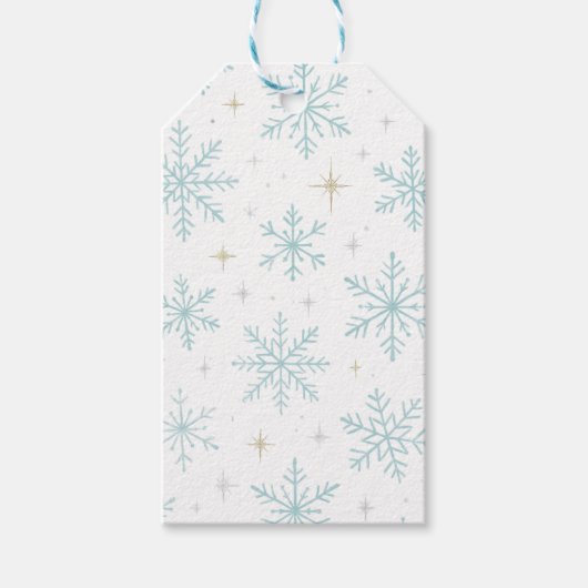 Étiquettes Cadeaux Flocon de Neige Bleu & Blanc Br (Devant)