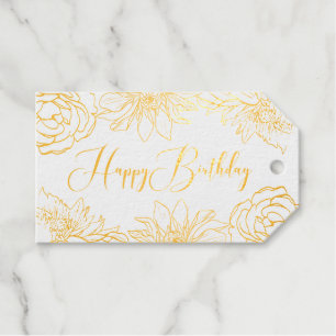 Étiquettes Cadeaux Gold Foil Floral Birthday Tags cadeaux