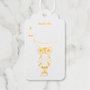Étiquettes Cadeaux Illustration d'or Imaginaire Owl Moon Head Big Eye