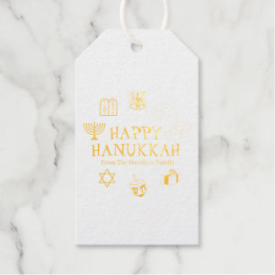 Étiquettes Cadeaux Joyeux Hanukkah or personnalisé famille nom