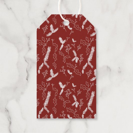 Étiquettes Cadeaux Joyeux Noël Brush Script Pine Berry Feuilles (Verso)