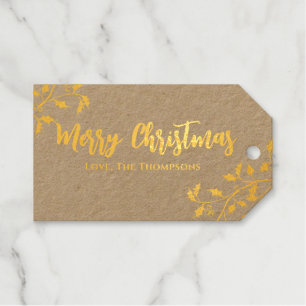 Étiquettes Cadeaux Joyeux Noël Elégant Gold Holiday Green