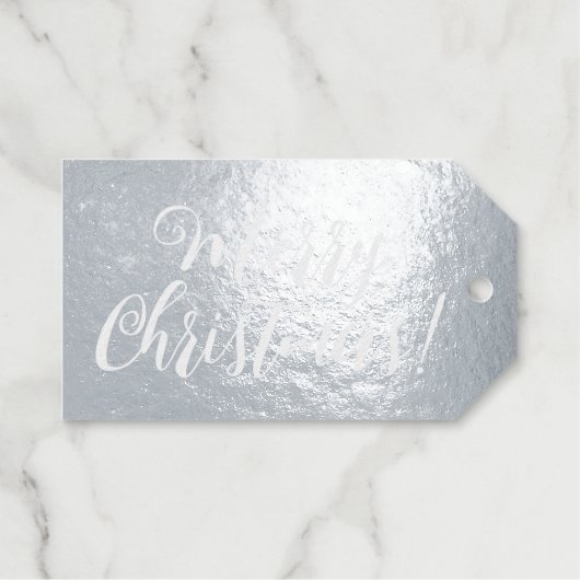 Étiquettes Cadeaux Joyeux Noël script somptueux papier kraft argent (Recto (horizontal))